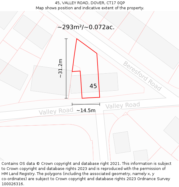 45, VALLEY ROAD, DOVER, CT17 0QP: Plot and title map