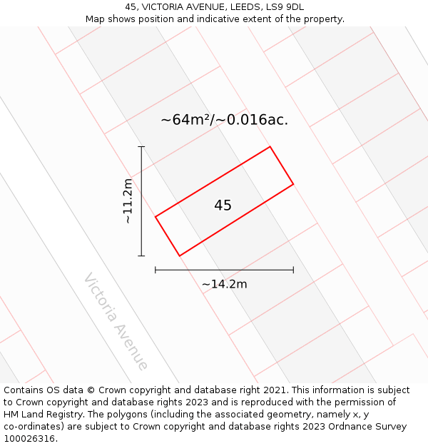 45, VICTORIA AVENUE, LEEDS, LS9 9DL: Plot and title map