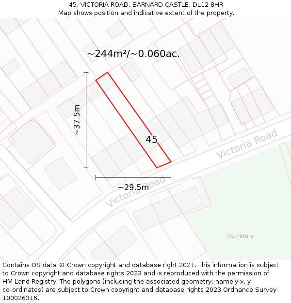 45, VICTORIA ROAD, BARNARD CASTLE, DL12 8HR: Plot and title map