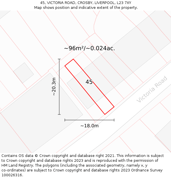 45, VICTORIA ROAD, CROSBY, LIVERPOOL, L23 7XY: Plot and title map