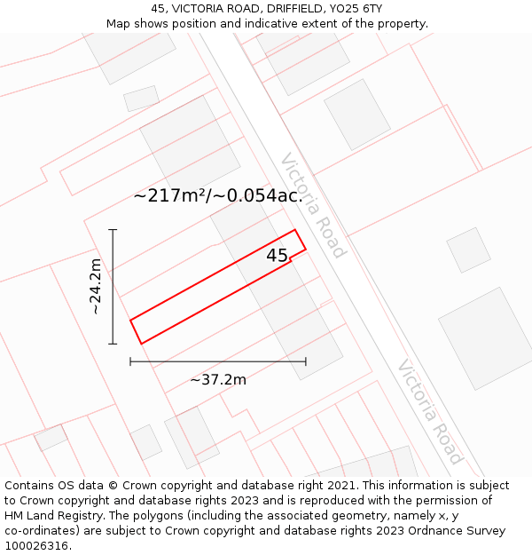 45, VICTORIA ROAD, DRIFFIELD, YO25 6TY: Plot and title map