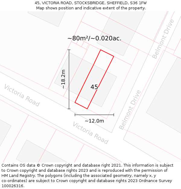 45, VICTORIA ROAD, STOCKSBRIDGE, SHEFFIELD, S36 1FW: Plot and title map