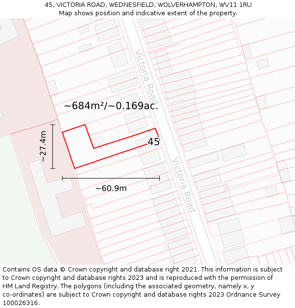 45, VICTORIA ROAD, WEDNESFIELD, WOLVERHAMPTON, WV11 1RU: Plot and title map