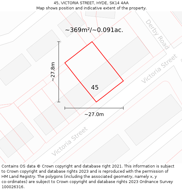 45, VICTORIA STREET, HYDE, SK14 4AA: Plot and title map