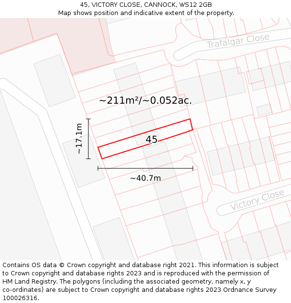 45, VICTORY CLOSE, CANNOCK, WS12 2GB: Plot and title map