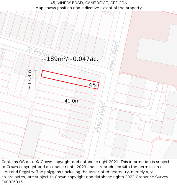 45, VINERY ROAD, CAMBRIDGE, CB1 3DN: Plot and title map