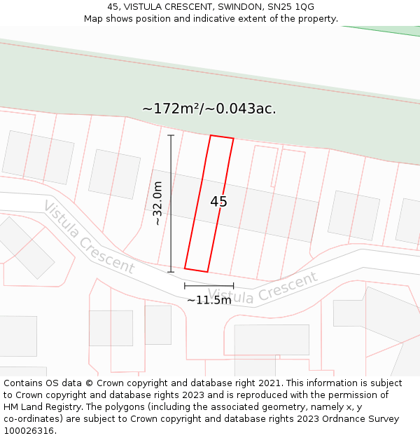 45, VISTULA CRESCENT, SWINDON, SN25 1QG: Plot and title map