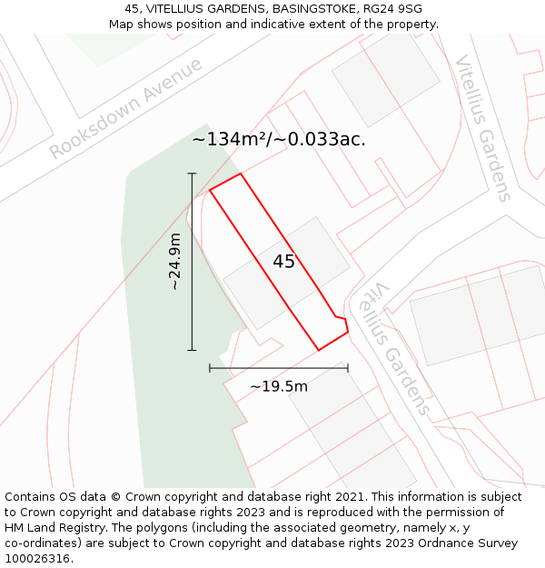 45, VITELLIUS GARDENS, BASINGSTOKE, RG24 9SG: Plot and title map