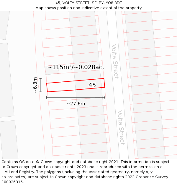 45, VOLTA STREET, SELBY, YO8 8DE: Plot and title map