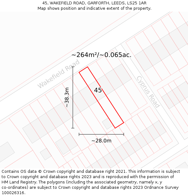 45, WAKEFIELD ROAD, GARFORTH, LEEDS, LS25 1AR: Plot and title map