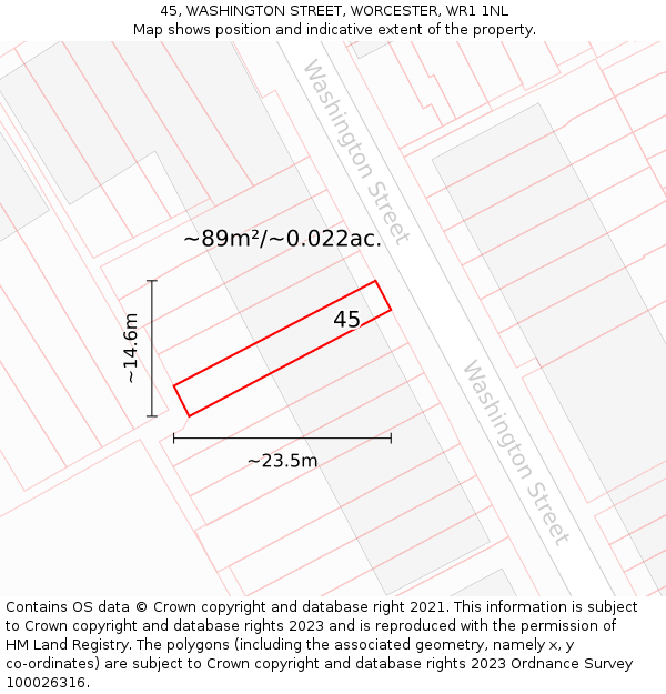 45, WASHINGTON STREET, WORCESTER, WR1 1NL: Plot and title map