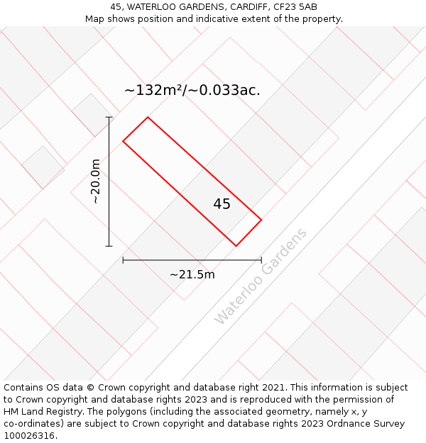 45, WATERLOO GARDENS, CARDIFF, CF23 5AB: Plot and title map