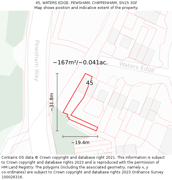 45, WATERS EDGE, PEWSHAM, CHIPPENHAM, SN15 3GF: Plot and title map
