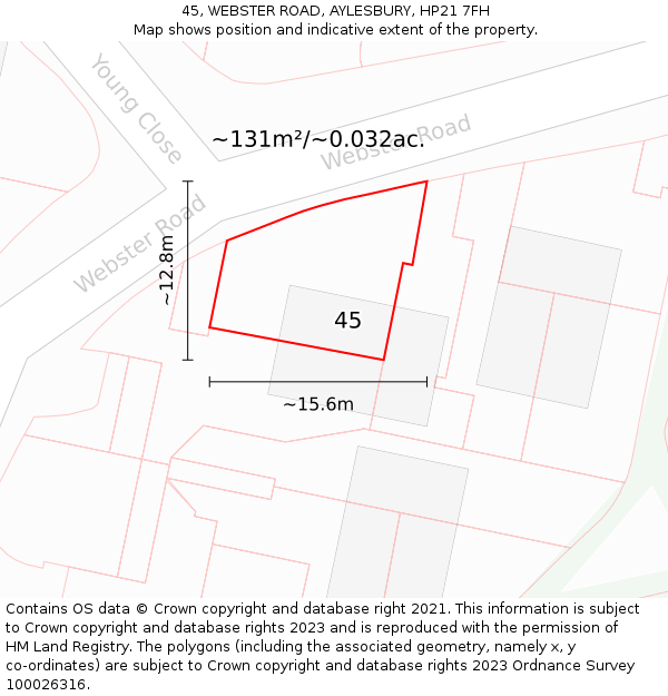 45, WEBSTER ROAD, AYLESBURY, HP21 7FH: Plot and title map