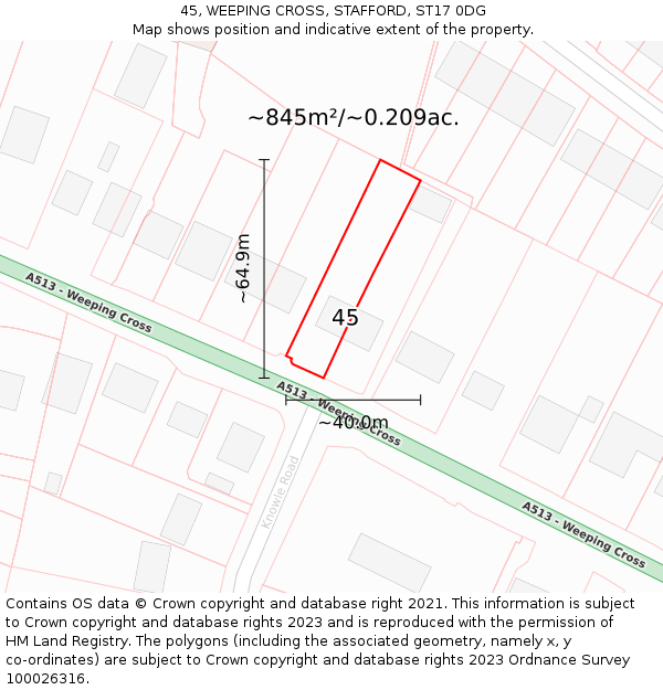 45, WEEPING CROSS, STAFFORD, ST17 0DG: Plot and title map