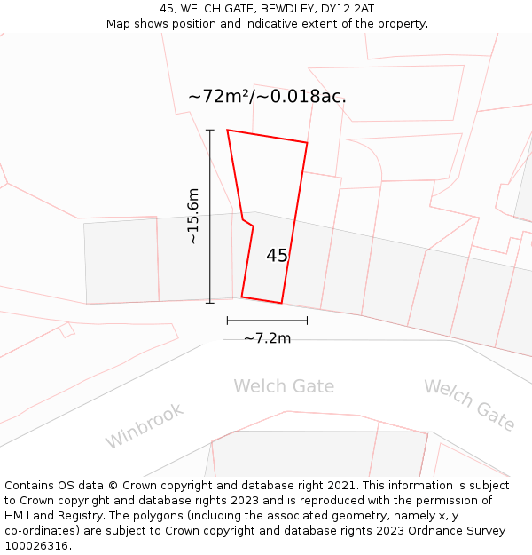 45, WELCH GATE, BEWDLEY, DY12 2AT: Plot and title map