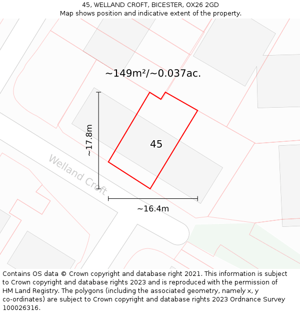 45, WELLAND CROFT, BICESTER, OX26 2GD: Plot and title map