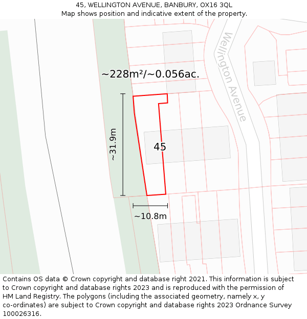 45, WELLINGTON AVENUE, BANBURY, OX16 3QL: Plot and title map
