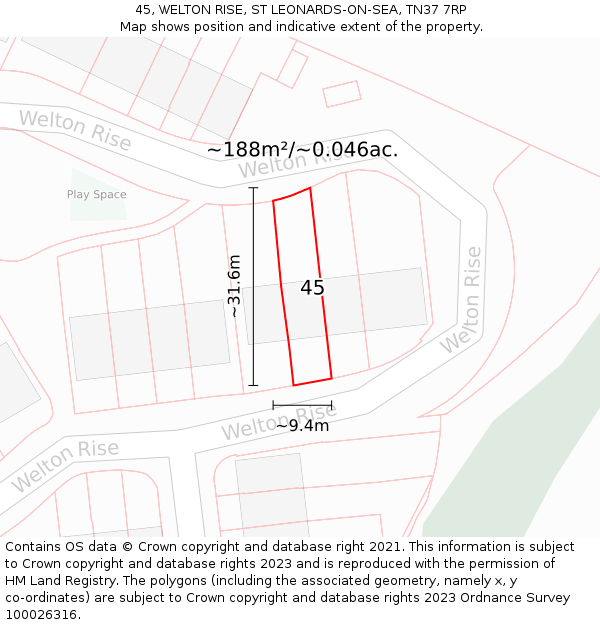 45, WELTON RISE, ST LEONARDS-ON-SEA, TN37 7RP: Plot and title map