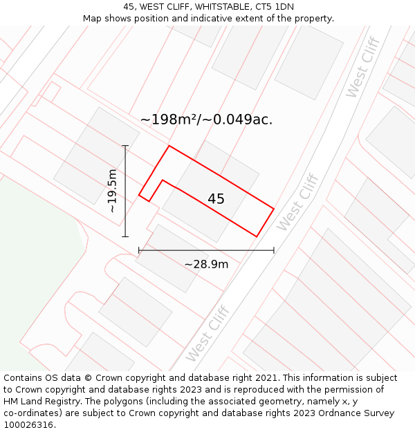 45, WEST CLIFF, WHITSTABLE, CT5 1DN: Plot and title map