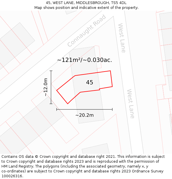 45, WEST LANE, MIDDLESBROUGH, TS5 4DL: Plot and title map