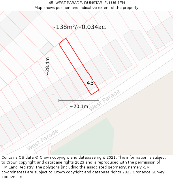 45, WEST PARADE, DUNSTABLE, LU6 1EN: Plot and title map