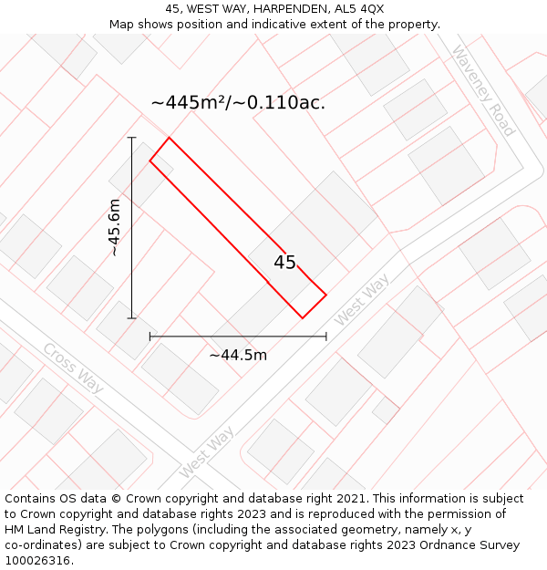 45, WEST WAY, HARPENDEN, AL5 4QX: Plot and title map
