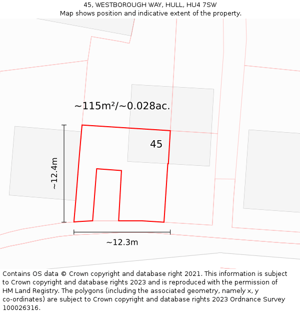 45, WESTBOROUGH WAY, HULL, HU4 7SW: Plot and title map