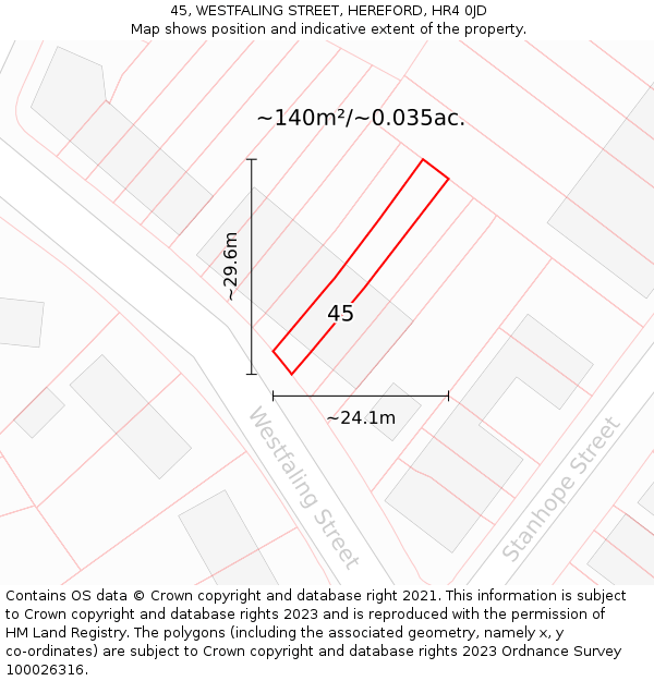 45, WESTFALING STREET, HEREFORD, HR4 0JD: Plot and title map