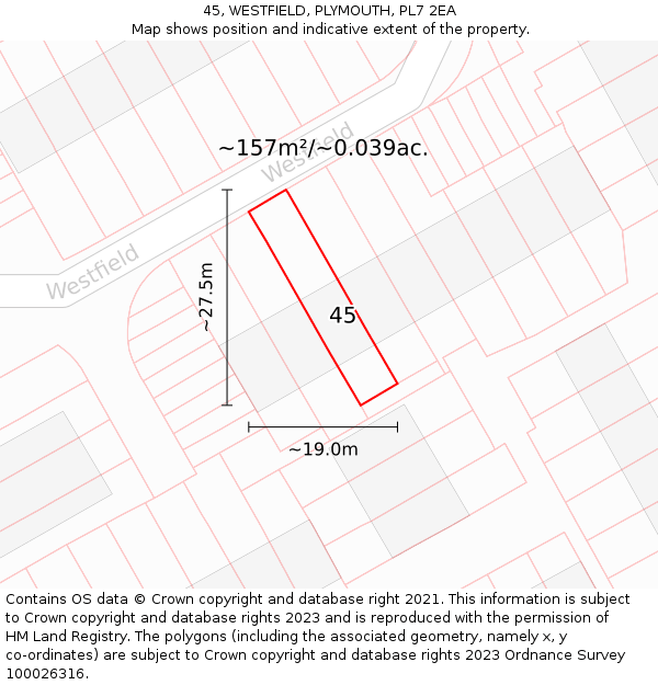 45, WESTFIELD, PLYMOUTH, PL7 2EA: Plot and title map