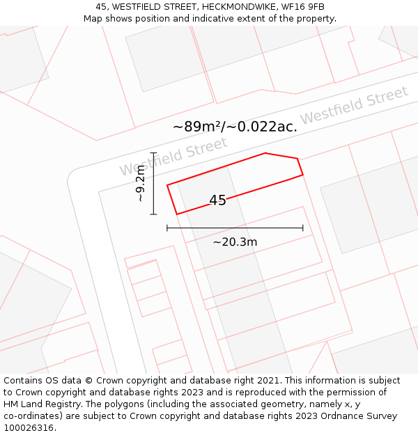 45, WESTFIELD STREET, HECKMONDWIKE, WF16 9FB: Plot and title map