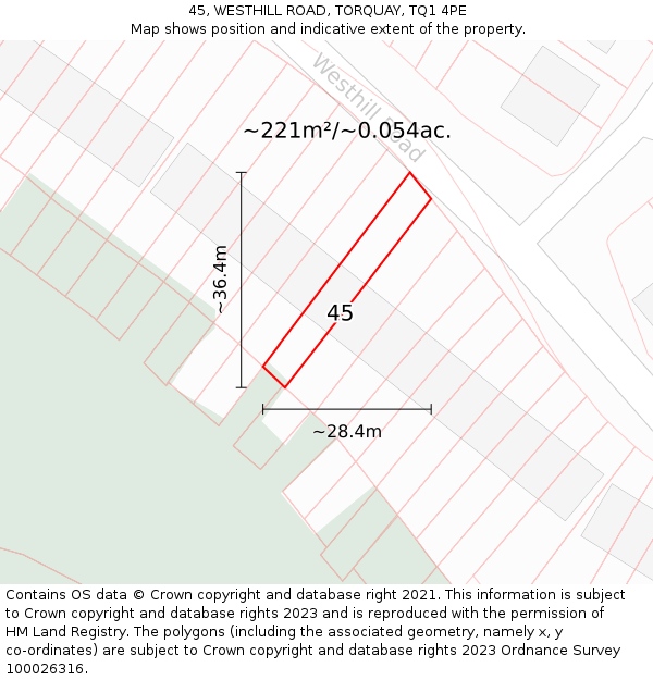 45, WESTHILL ROAD, TORQUAY, TQ1 4PE: Plot and title map