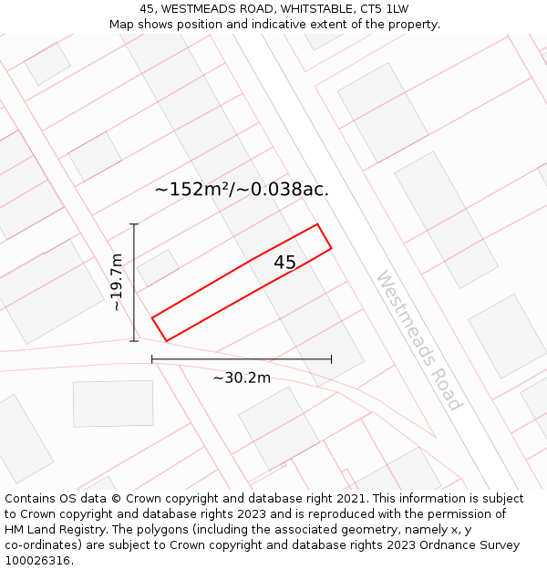 45, WESTMEADS ROAD, WHITSTABLE, CT5 1LW: Plot and title map