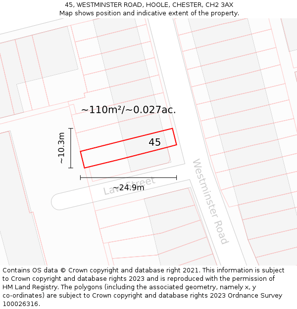 45, WESTMINSTER ROAD, HOOLE, CHESTER, CH2 3AX: Plot and title map