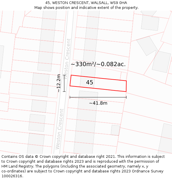 45, WESTON CRESCENT, WALSALL, WS9 0HA: Plot and title map