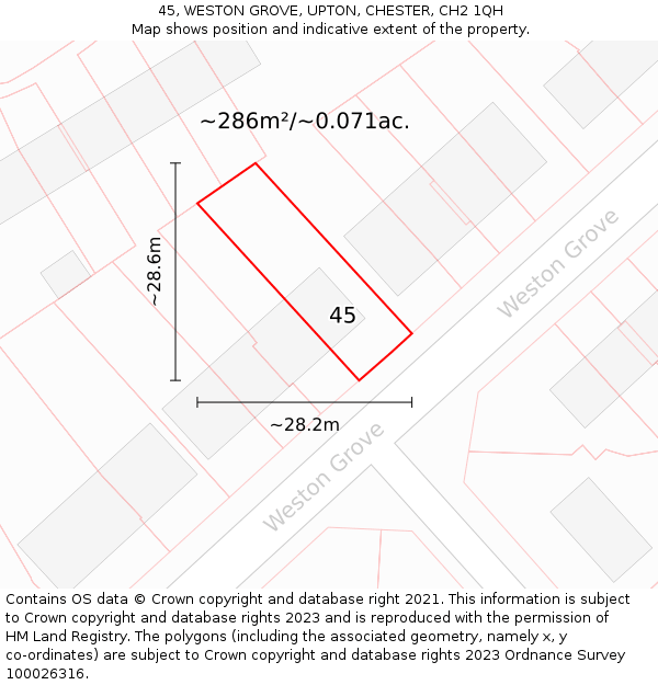 45, WESTON GROVE, UPTON, CHESTER, CH2 1QH: Plot and title map