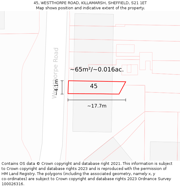 45, WESTTHORPE ROAD, KILLAMARSH, SHEFFIELD, S21 1ET: Plot and title map