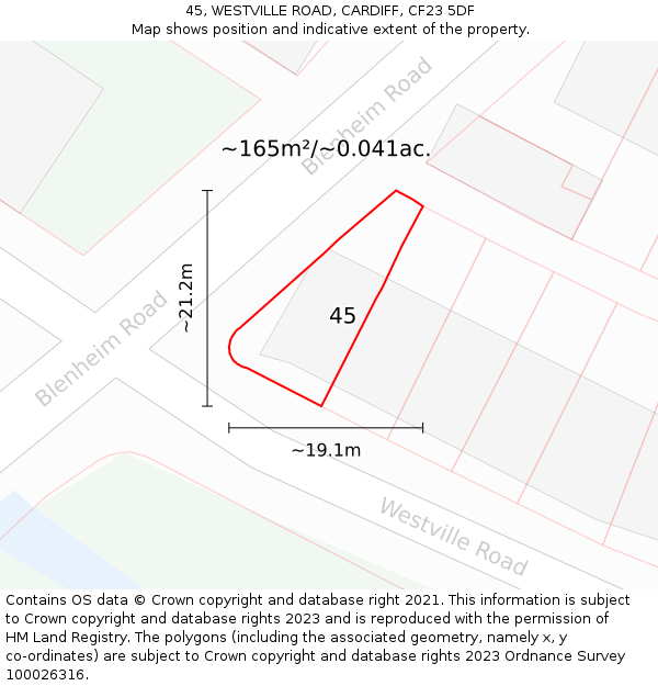 45, WESTVILLE ROAD, CARDIFF, CF23 5DF: Plot and title map