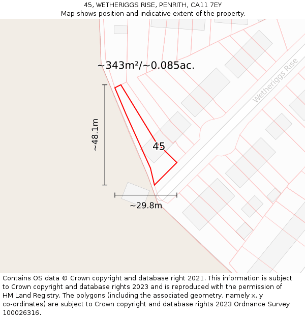 45, WETHERIGGS RISE, PENRITH, CA11 7EY: Plot and title map