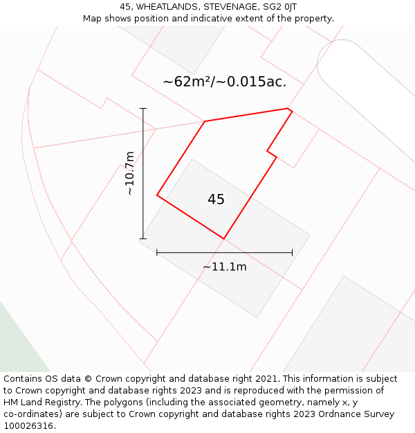 45, WHEATLANDS, STEVENAGE, SG2 0JT: Plot and title map