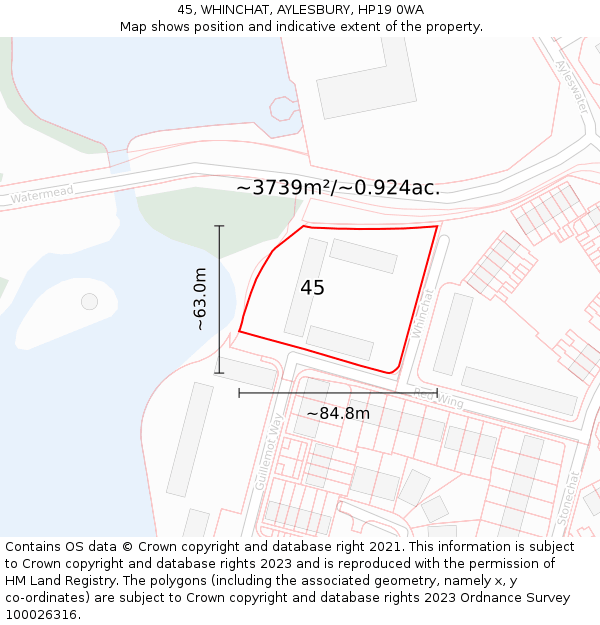 45, WHINCHAT, AYLESBURY, HP19 0WA: Plot and title map