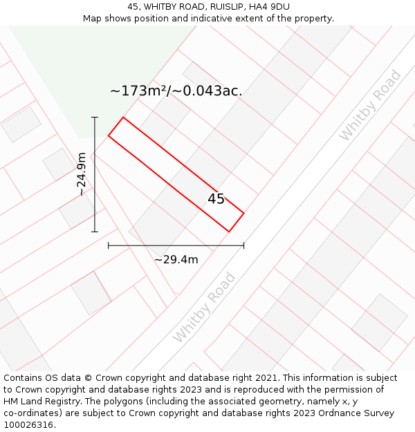 45, WHITBY ROAD, RUISLIP, HA4 9DU: Plot and title map