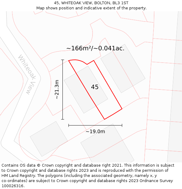 45, WHITEOAK VIEW, BOLTON, BL3 1ST: Plot and title map