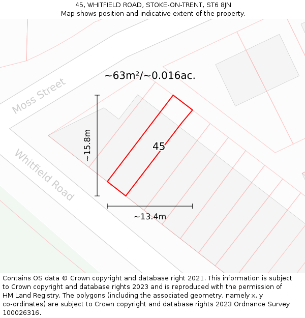 45, WHITFIELD ROAD, STOKE-ON-TRENT, ST6 8JN: Plot and title map