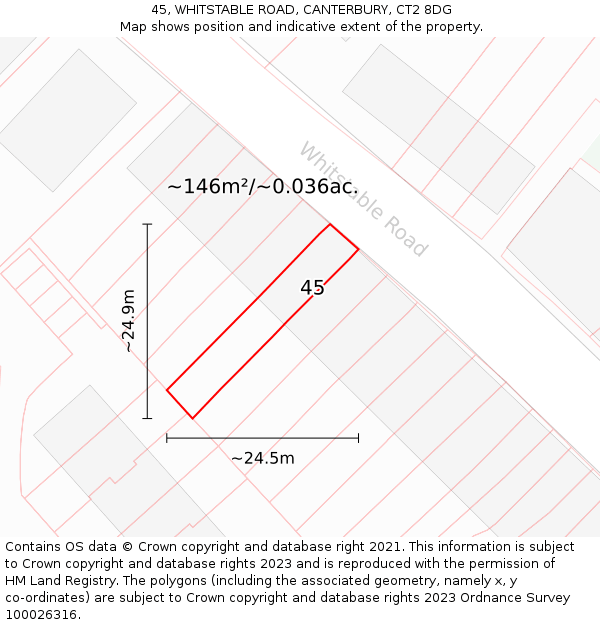 45, WHITSTABLE ROAD, CANTERBURY, CT2 8DG: Plot and title map
