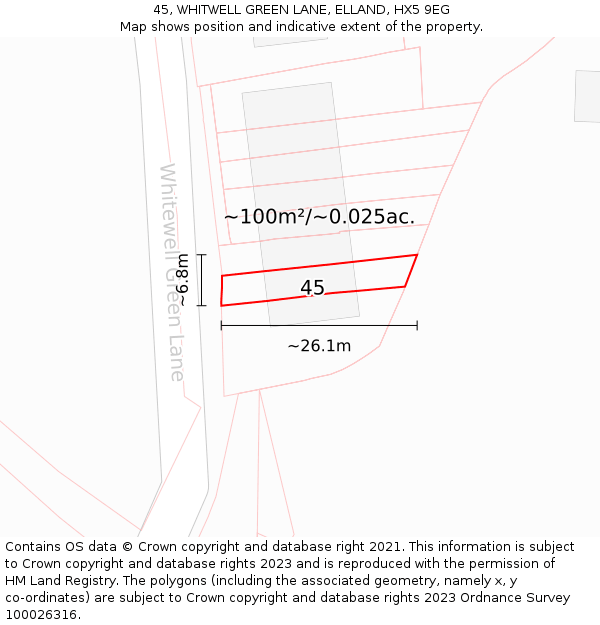 45, WHITWELL GREEN LANE, ELLAND, HX5 9EG: Plot and title map