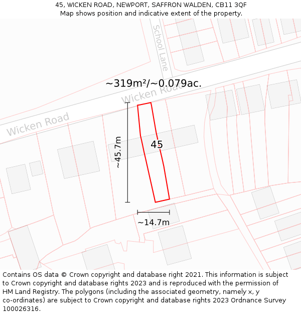 45, WICKEN ROAD, NEWPORT, SAFFRON WALDEN, CB11 3QF: Plot and title map