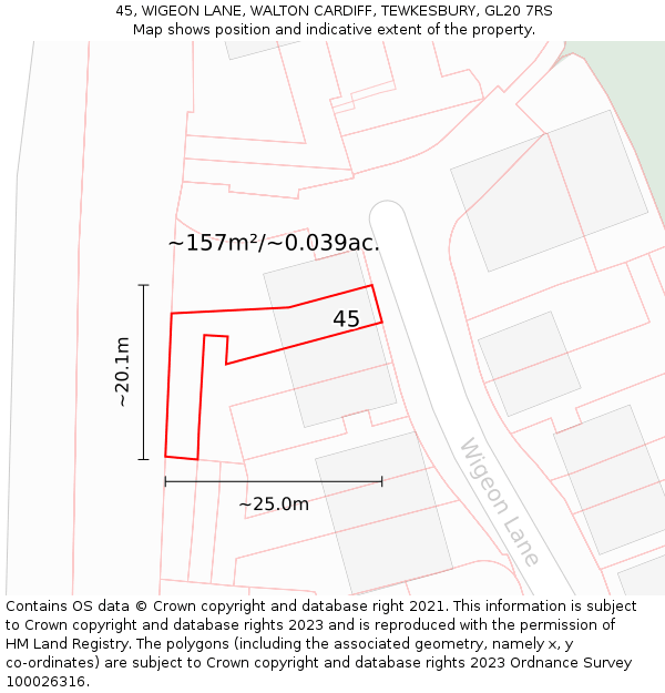 45, WIGEON LANE, WALTON CARDIFF, TEWKESBURY, GL20 7RS: Plot and title map