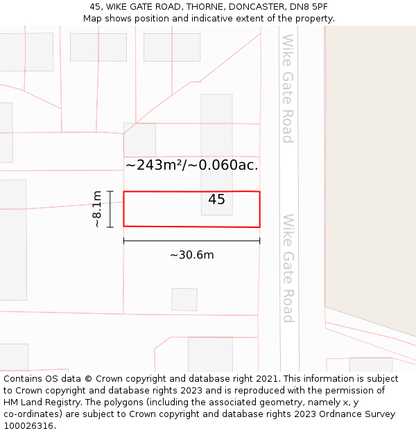 45, WIKE GATE ROAD, THORNE, DONCASTER, DN8 5PF: Plot and title map