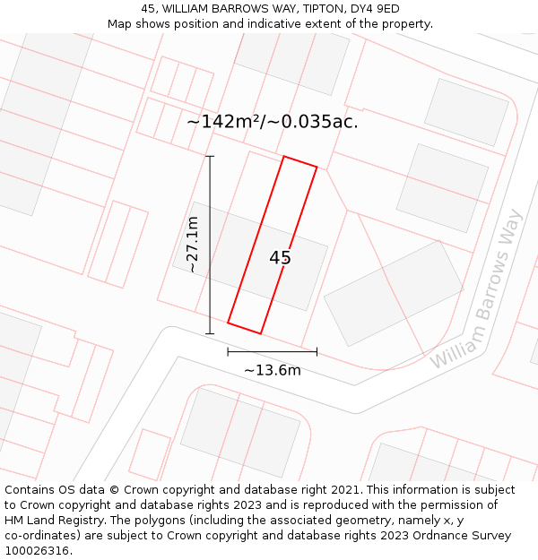 45, WILLIAM BARROWS WAY, TIPTON, DY4 9ED: Plot and title map